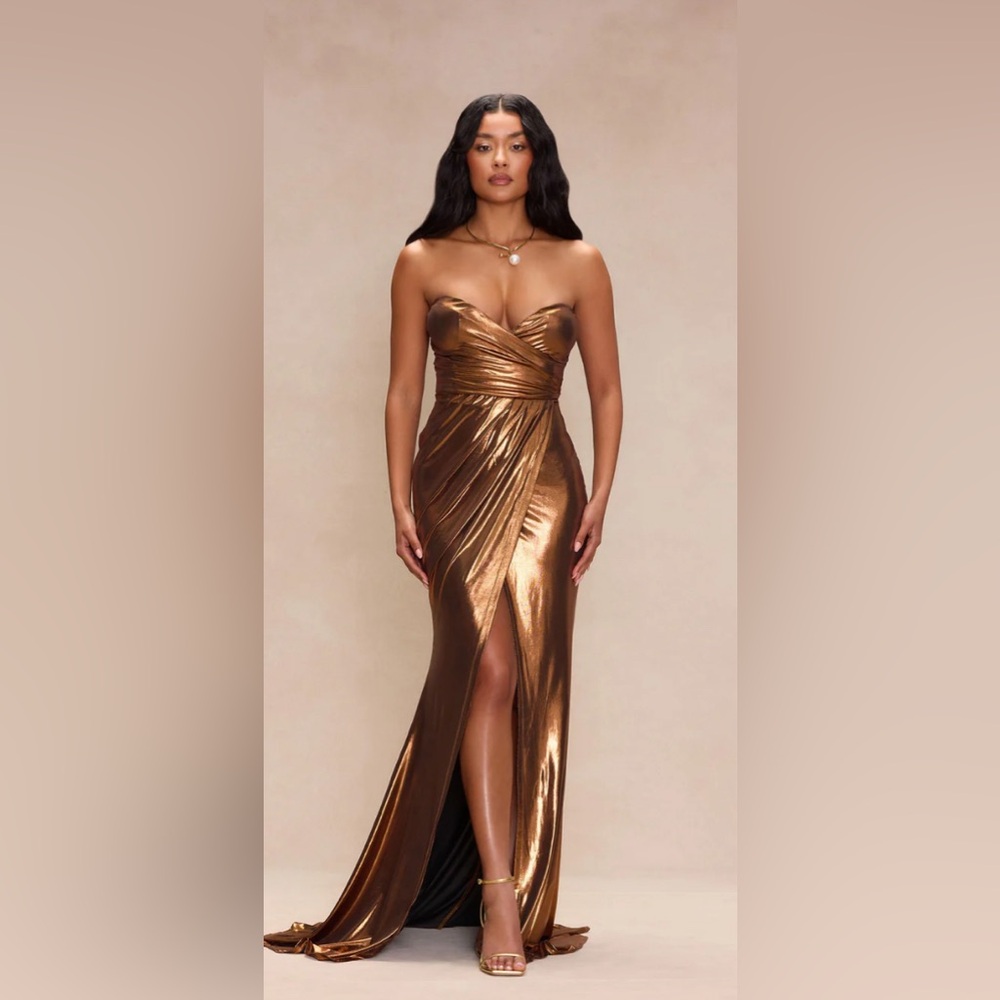 Sweet heart Metallic Maxi Dress - Bronze/Yellow